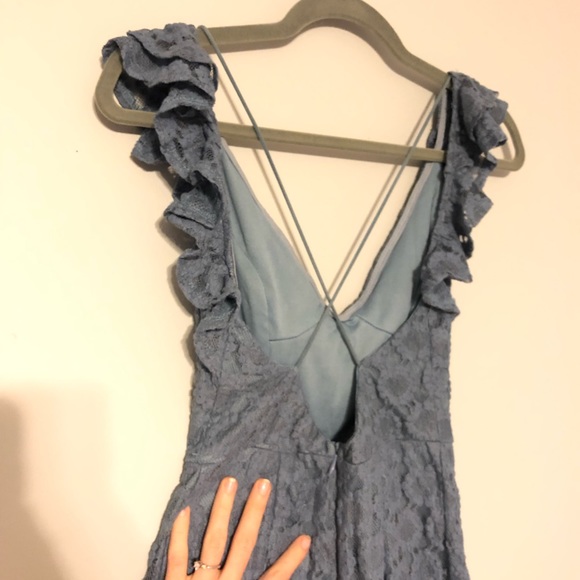 Selfie Leslie backless dress (PEARL RUFFLE STRAP LACE MINI DRESS BLUE) - Picture 4 of 8